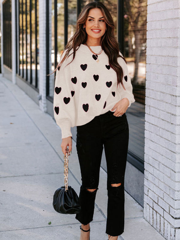Valentine's Heart Knitwear Large Size Loose Sweater kakaclo