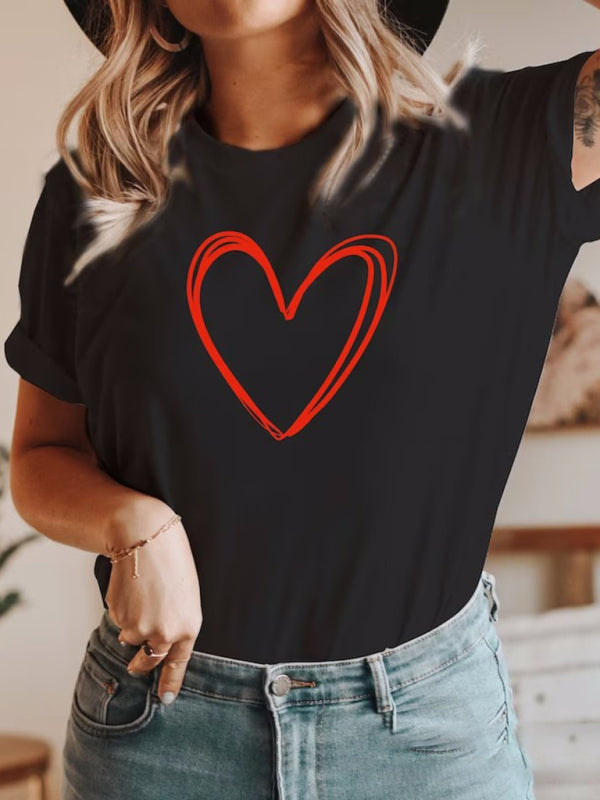 Blue Zone Planet | Round neck cotton printed short-sleeved t-shirt top women love kakaclo