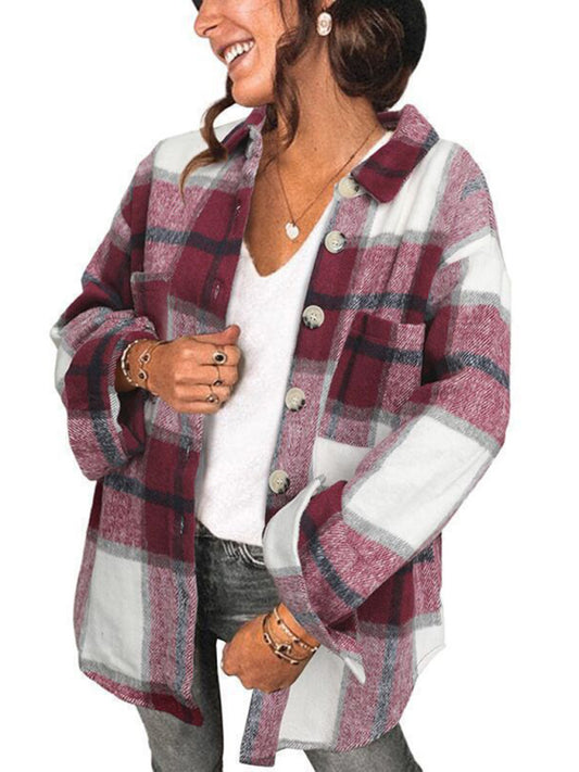 Plaid Shirt Breasted Pocket Jacket Women kakaclo