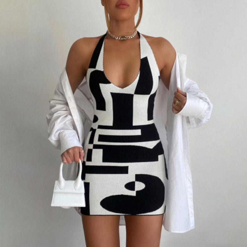 Blue Zone Planet | Contrasting Color Halter Neck Backpack Hip Dress BLUE ZONE PLANET