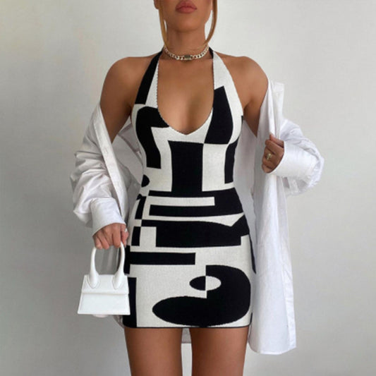 Blue Zone Planet |  Contrasting Color Halter Neck Backpack Hip Dress BLUE ZONE PLANET