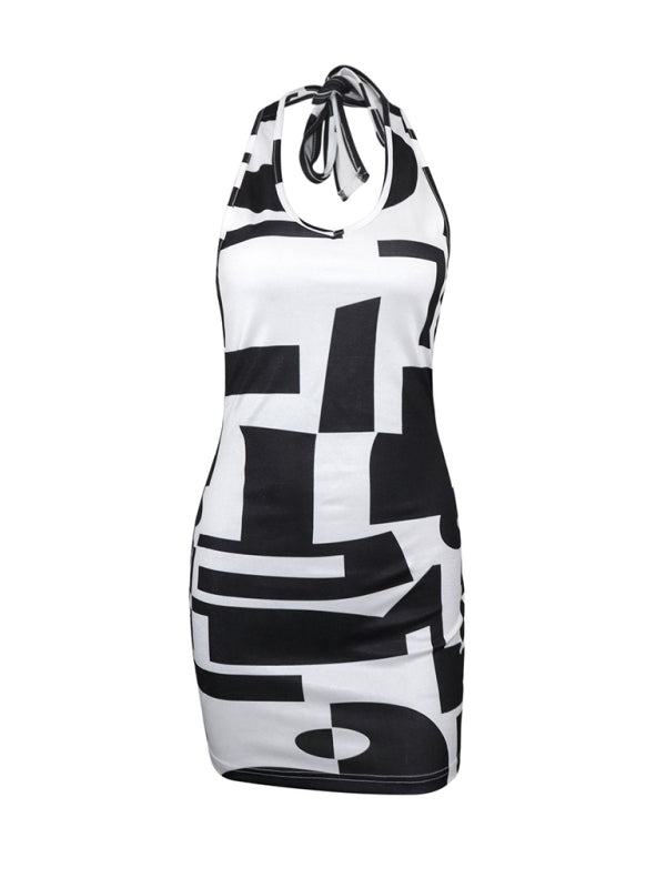 Blue Zone Planet | Contrasting Color Halter Neck Backpack Hip Dress BLUE ZONE PLANET