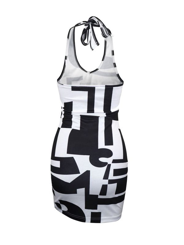 Blue Zone Planet | Contrasting Color Halter Neck Backpack Hip Dress BLUE ZONE PLANET