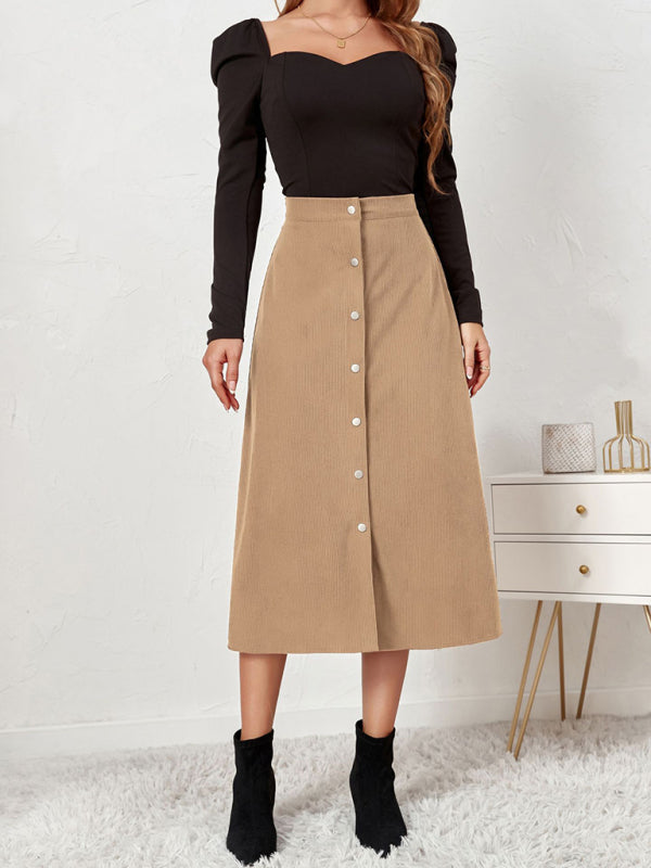 Corduroy Skirt Single Breasted High Waisted Skirt kakaclo
