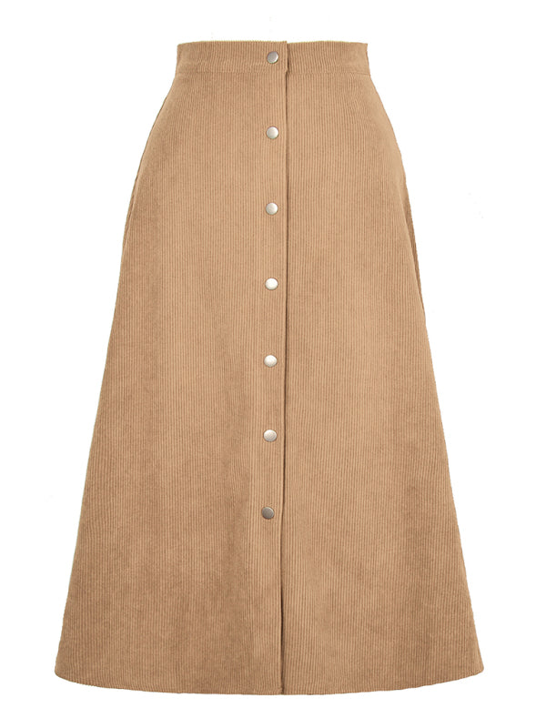 Corduroy Skirt Single Breasted High Waisted Skirt kakaclo