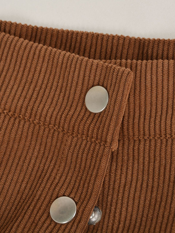 Corduroy Skirt Single Breasted High Waisted Skirt kakaclo