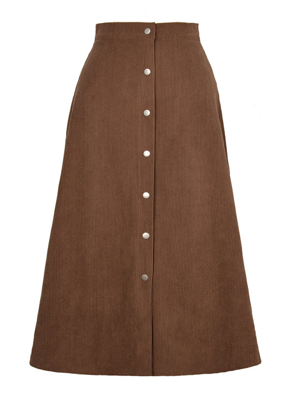 Corduroy Skirt Single Breasted High Waisted Skirt kakaclo