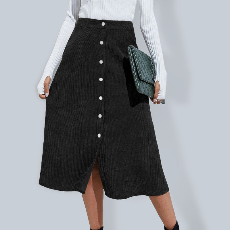 Corduroy Skirt Single Breasted High Waisted Skirt kakaclo