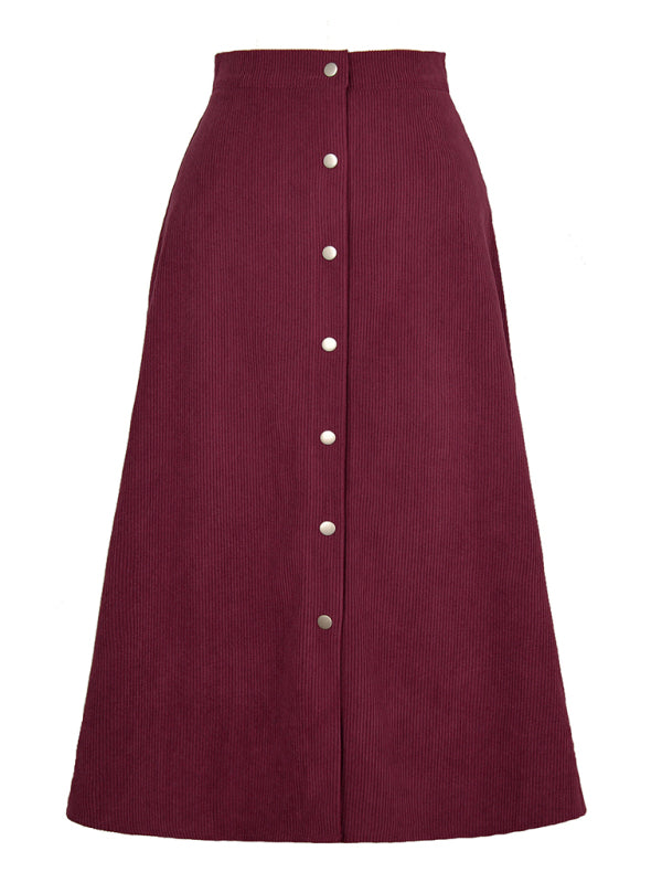 Corduroy Skirt Single Breasted High Waisted Skirt kakaclo