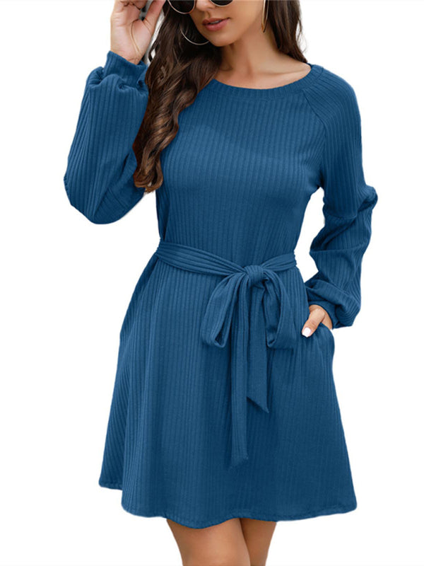 Blue Zone Planet | Ladies Midi Solid Color Belted Dress BLUE ZONE PLANET