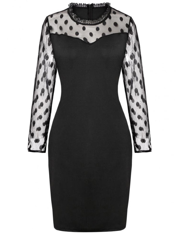 Blue Zone Planet | polka dot mesh long-sleeved lace dress BLUE ZONE PLANET