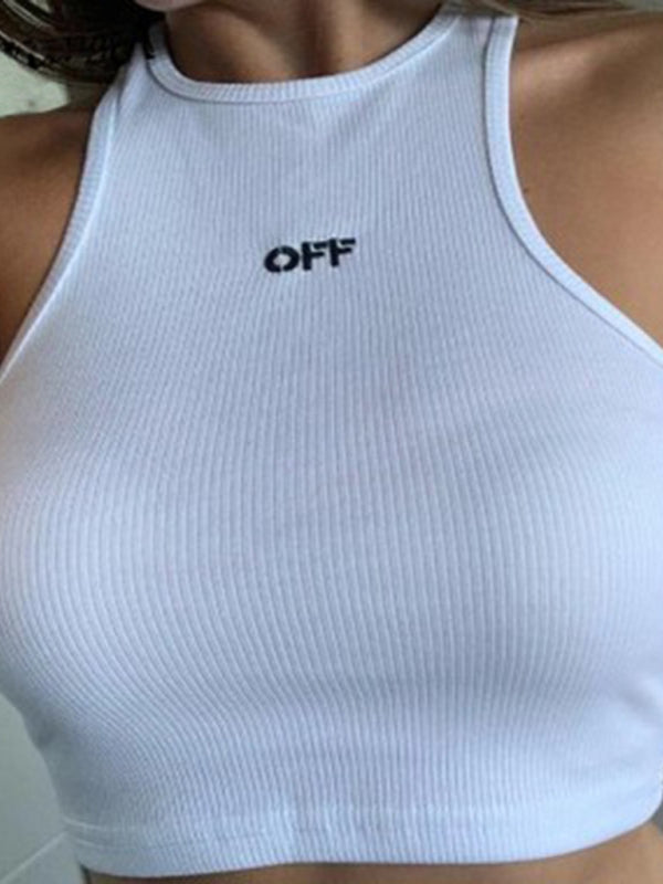 Summer New Women's Wear Versatile Slim Fit Letter Embroidery Sports Tank Top kakaclo