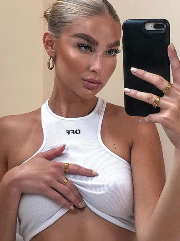 Summer New Women's Wear Versatile Slim Fit Letter Embroidery Sports Tank Top kakaclo