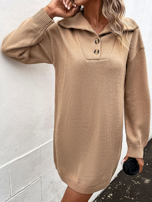 Blue Zone Planet | long sleeve half cardigan lapel collar sweater dress BLUE ZONE PLANET