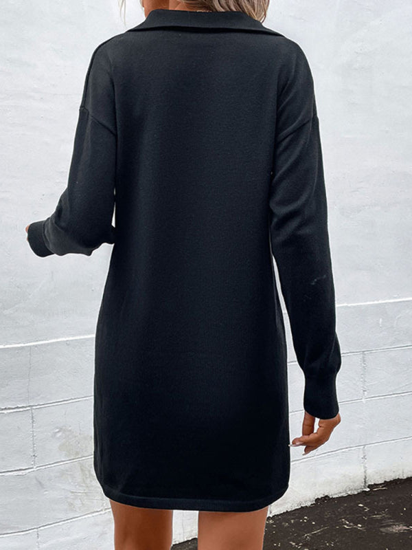 long sleeve half cardigan lapel collar sweater dress kakaclo