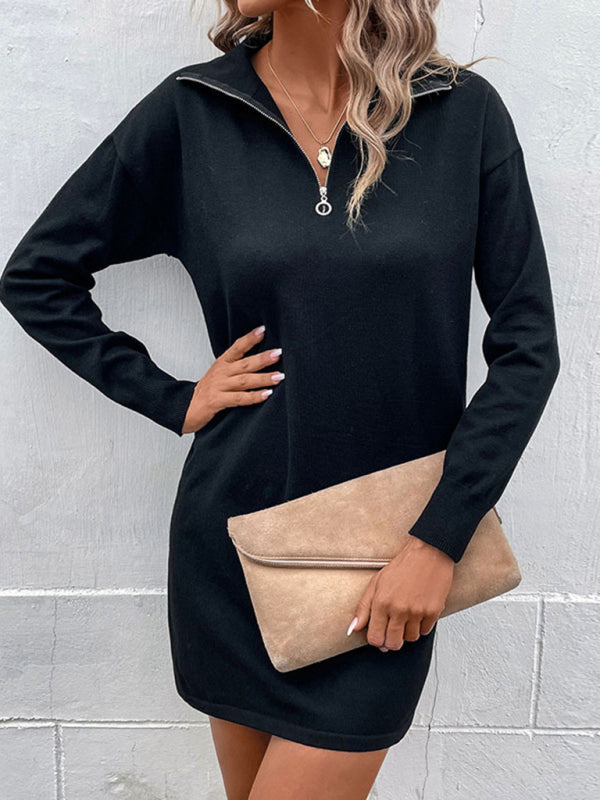 long sleeve half cardigan lapel collar sweater dress kakaclo