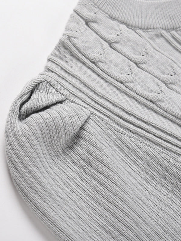 wool knitted puff sleeve high waist mid length dress BLUE ZONE PLANET