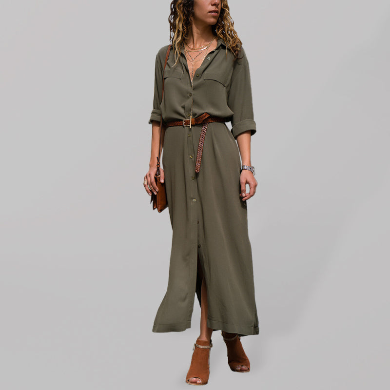 Blue Zone Planet | Solid Color Long Sleeve Shirt Dress BLUE ZONE PLANET