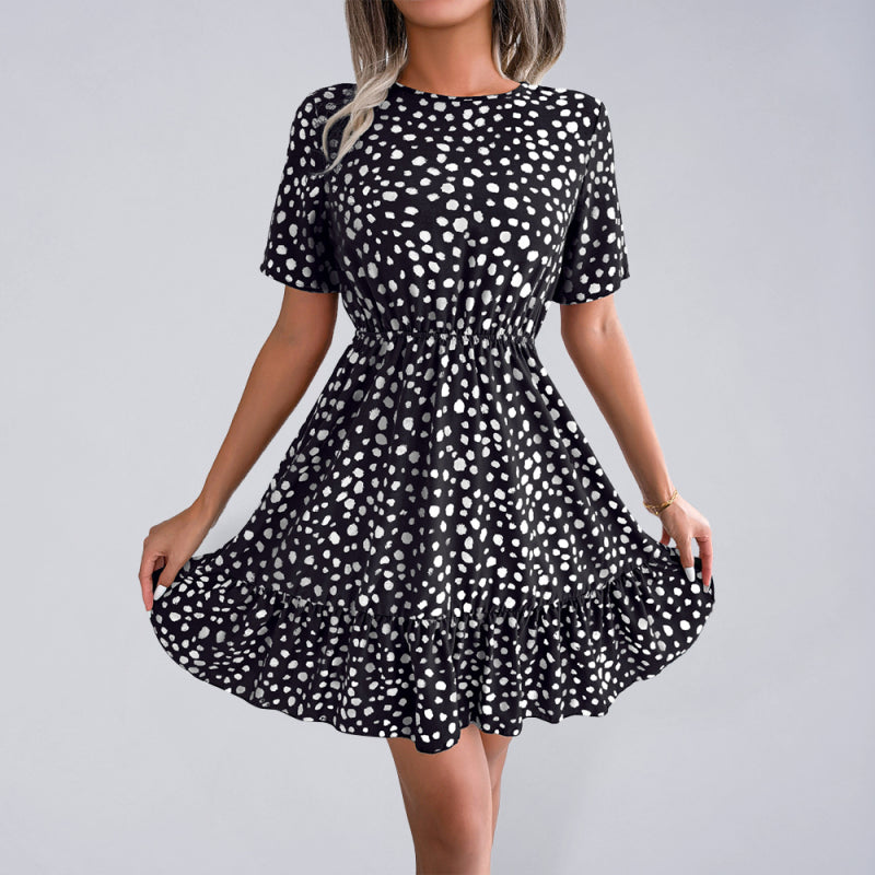 Blue Zone Planet | New casual polka dot waist ruffled dress kakaclo