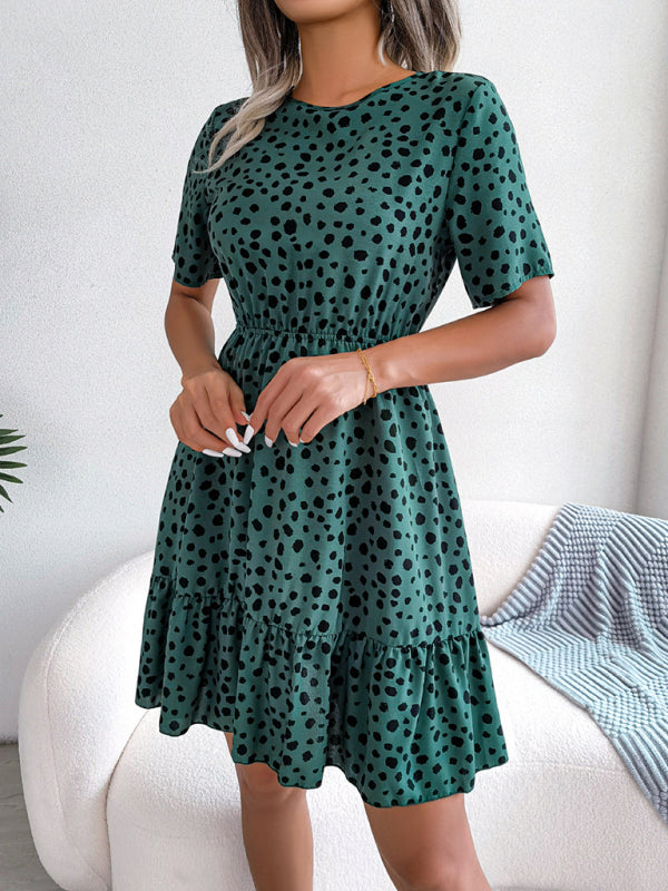 Blue Zone Planet | New casual polka dot waist ruffled dress kakaclo