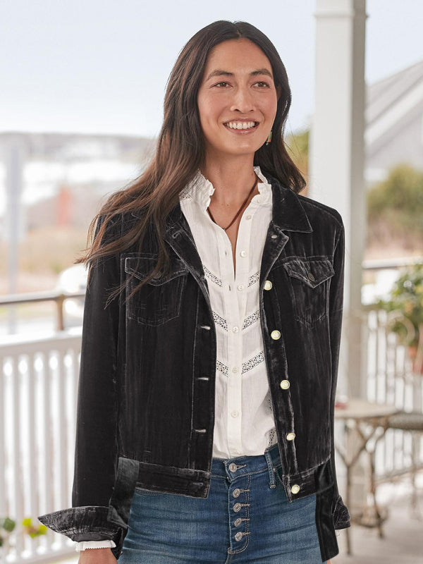 Women's Gold Velvet Cropped Cargo Jacket BLUE ZONE PLANET