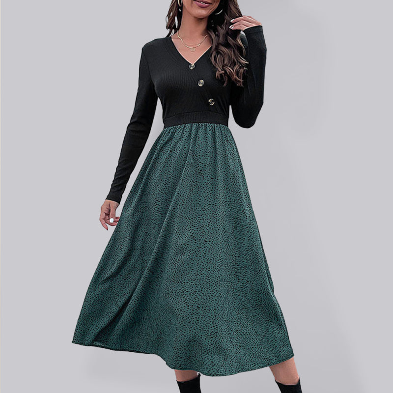 fake two piece stitching polka dot long sleeve dress kakaclo