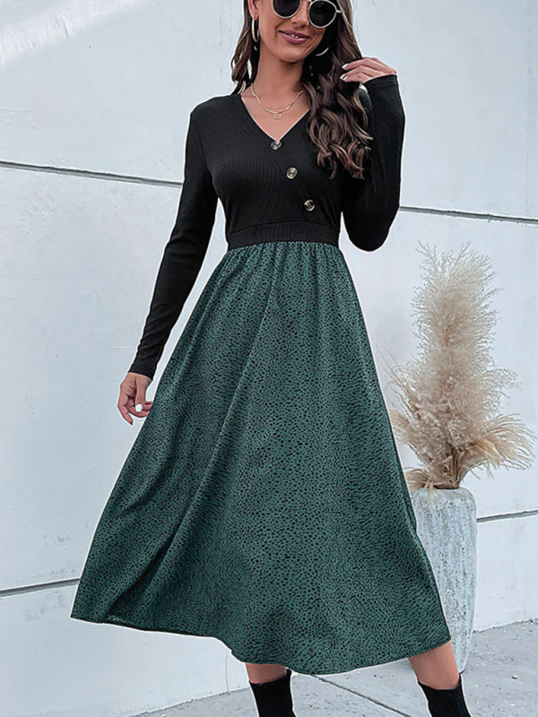 fake two piece stitching polka dot long sleeve dress kakaclo