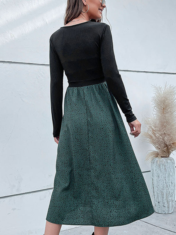 fake two piece stitching polka dot long sleeve dress kakaclo