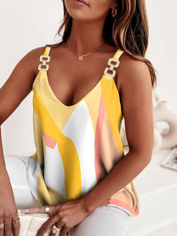 Eva's Sleeveless Chain Halter Print Ladies Tank Top BLUE ZONE PLANET