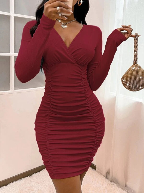 Blue Zone Planet | Sexy Babes Knitted Solid Color Slim Fit Gathered Hip Dress kakaclo