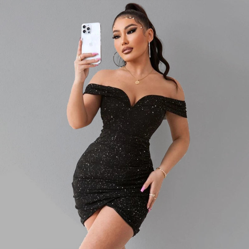 Blue Zone Planet | Sexy v-neck one-shoulder dress celebrity party high-end slit hot girl bag hip kakaclo