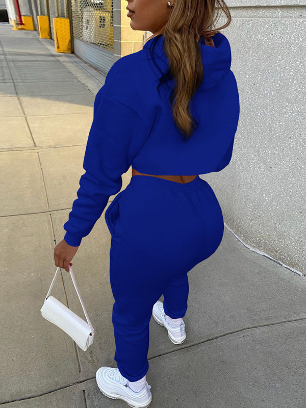 Blue Zone Planet | Drawstring Solid Color Hoodie Long Sleeve Drawstring Trousers Vest Three-Piece Suit BLUE ZONE PLANET