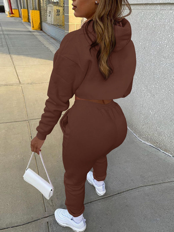 Blue Zone Planet | Drawstring Solid Color Hoodie Long Sleeve Drawstring Trousers Vest Three-Piece Suit BLUE ZONE PLANET