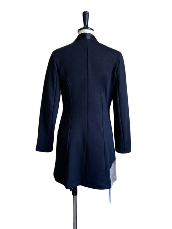 Blue Zone Planet |  solid color V-neck tassel stitching suit dress BLUE ZONE PLANET