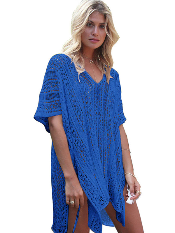 Eva's Knitted Hollow Beach Bikini Blouse Coverup Blue Zone Planet