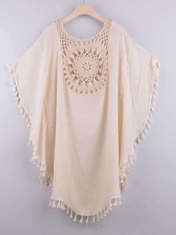 Blue Zone Planet | Sexy off-shoulder hollow loose tassel bikini cover-up beach blouse BLUE ZONE PLANET