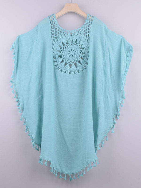 Blue Zone Planet | Sexy off-shoulder hollow loose tassel bikini cover-up beach blouse BLUE ZONE PLANET