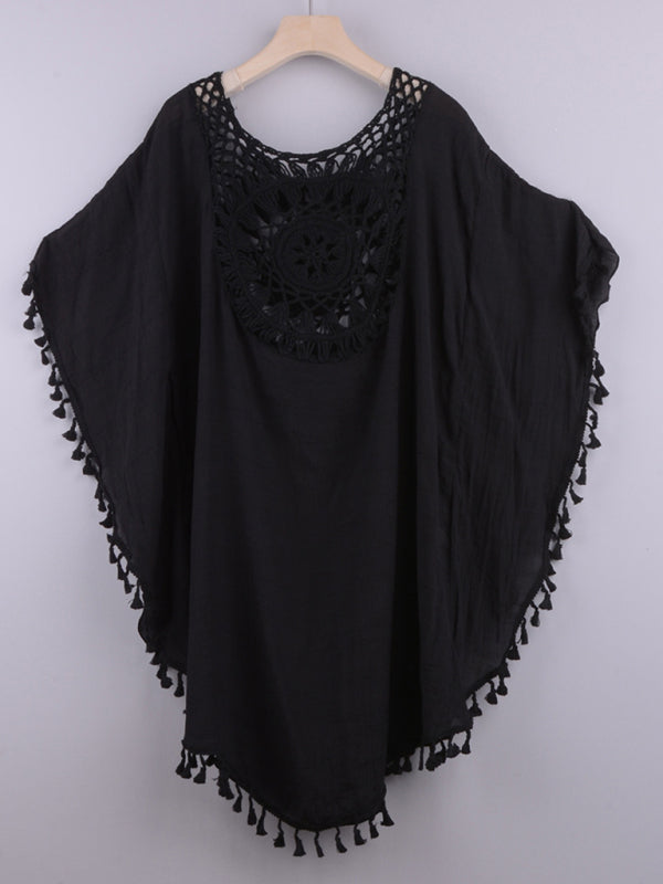 Blue Zone Planet | Sexy off-shoulder hollow loose tassel bikini cover-up beach blouse BLUE ZONE PLANET