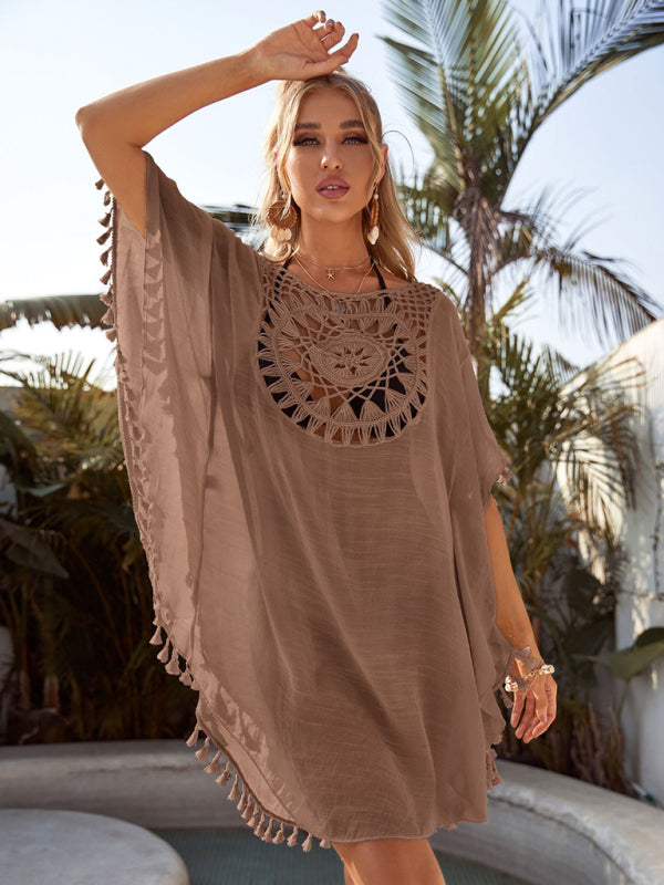 Blue Zone Planet | Sexy off-shoulder hollow loose tassel bikini cover-up beach blouse BLUE ZONE PLANET