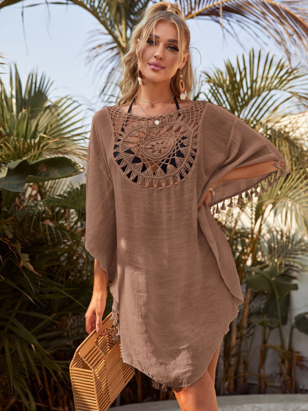 Blue Zone Planet | Sexy off-shoulder hollow loose tassel bikini cover-up beach blouse BLUE ZONE PLANET