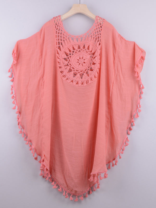 Blue Zone Planet | Sexy off-shoulder hollow loose tassel bikini cover-up beach blouse BLUE ZONE PLANET
