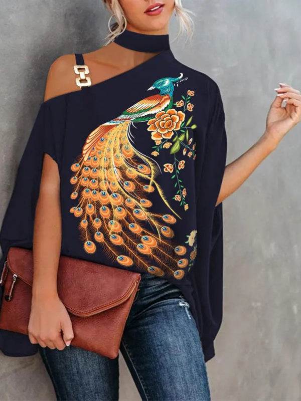 Halter Neck Dolman Sleeve Print Shirt Ladies Shirt Clothing BLUE ZONE PLANET