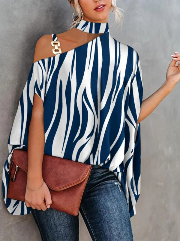 Halter Neck Dolman Sleeve Print Shirt Ladies Shirt Clothing BLUE ZONE PLANET