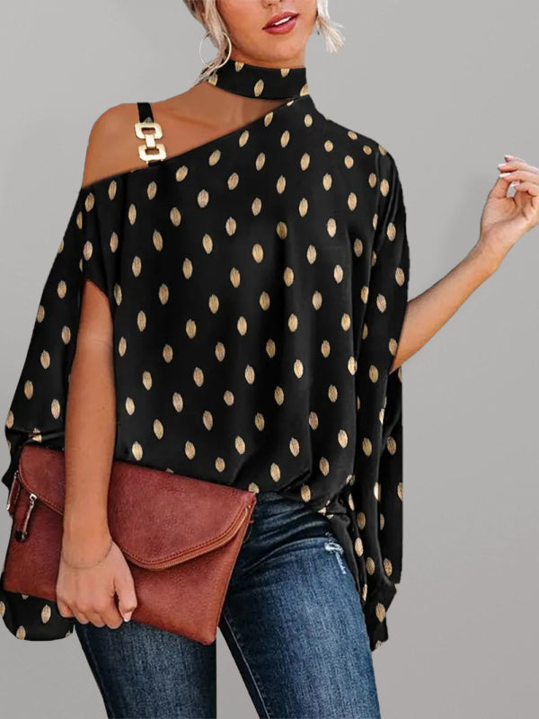 Halter Neck Dolman Sleeve Print Shirt Ladies Shirt Clothing BLUE ZONE PLANET