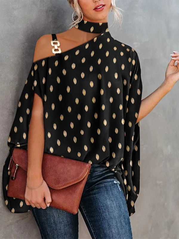 Halter Neck Dolman Sleeve Print Shirt Ladies Shirt Clothing BLUE ZONE PLANET