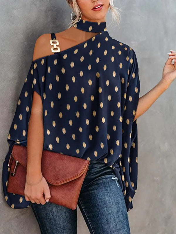 Halter Neck Dolman Sleeve Print Shirt Ladies Shirt Clothing BLUE ZONE PLANET