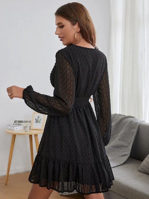 Blue Zone Planet | solid elegant polka dot jacquard dress BLUE ZONE PLANET