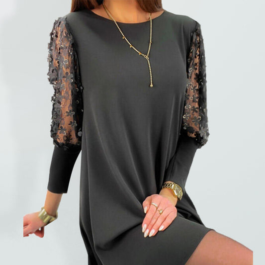 Blue Zone Planet |  solid Color Lace Sleeve Dress BLUE ZONE PLANET