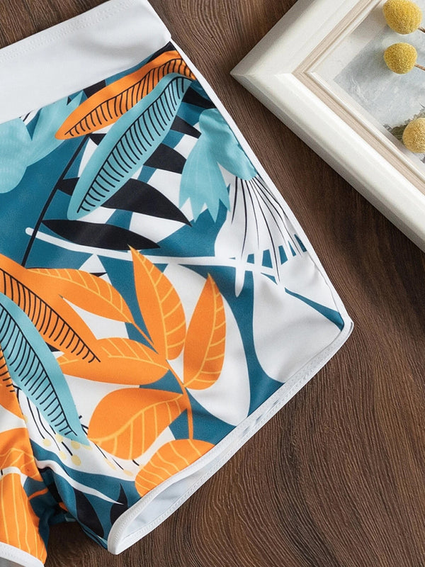 Blue Zone Planet |  Split Swimsuit High Waist Boxer Ties Printed Solid Color Stitching Bikini BLUE ZONE PLANET