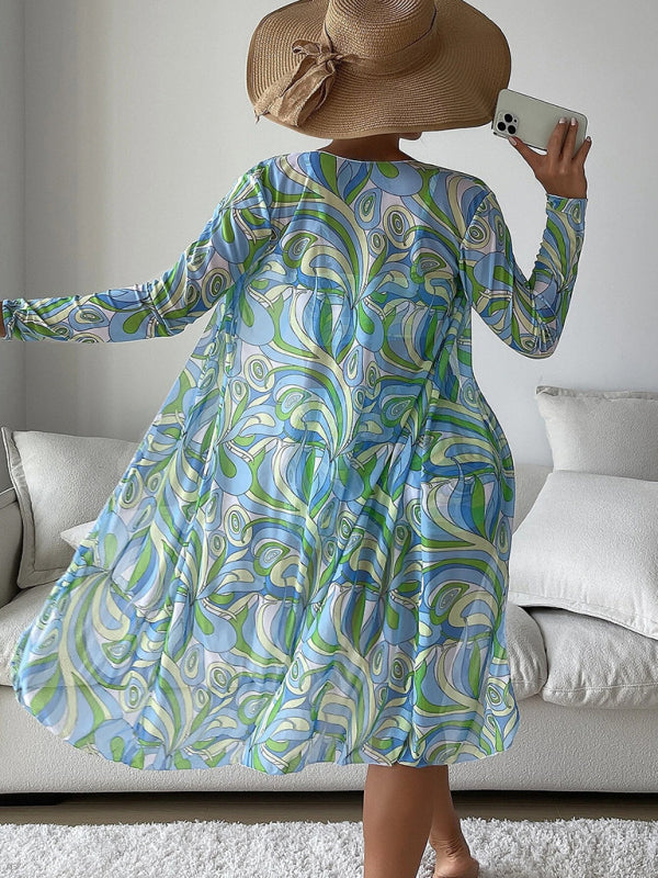 Blue Zone Planet |  Split three-piece high waist long-sleeved blouse drawstring bikini kakaclo